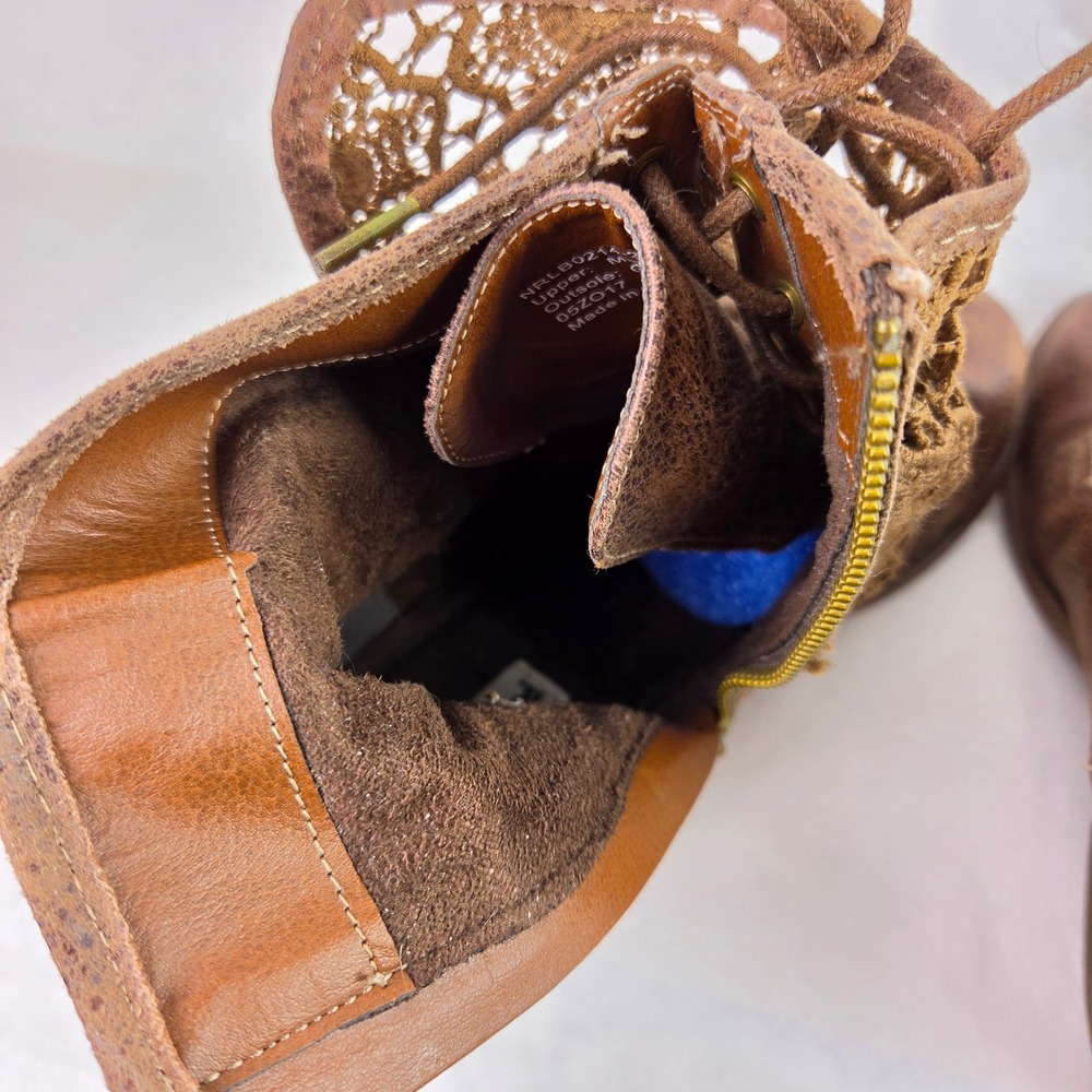 Not Rated Womens 8.5 Brown Lace Overlay Ankle Boots Boho Booties Cottage Granola - Picture 9 of 11